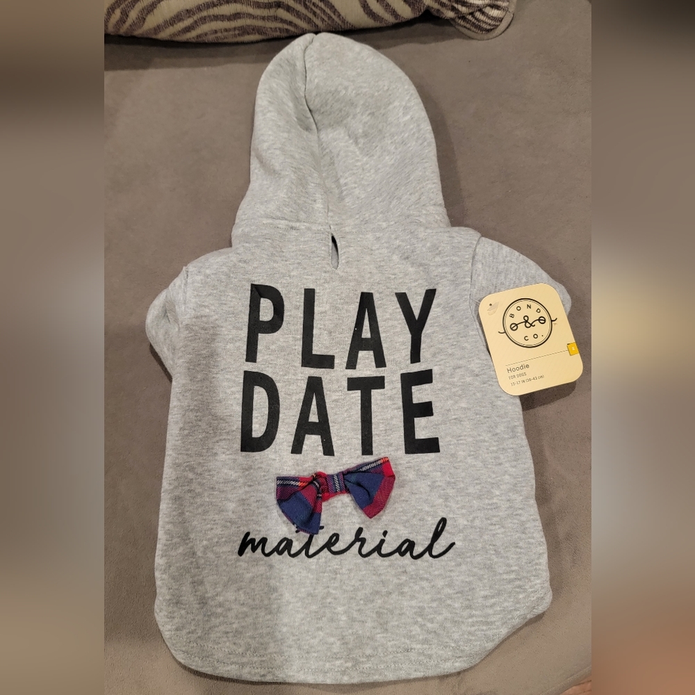 Bond & Co. "Play Date Material" Gray Fleece Dog Hoodie Size M